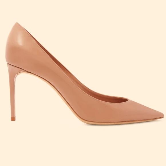 🆕SAINT LAURENT ZOE PUMPS 85mm NUDE PATENT LEATHER POINTY TOE HEELS LOW INSTEP - Picture 3 of 5